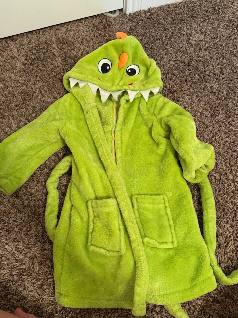 Kids Green Monster Hooded Bathrobe with Teeth & Tail